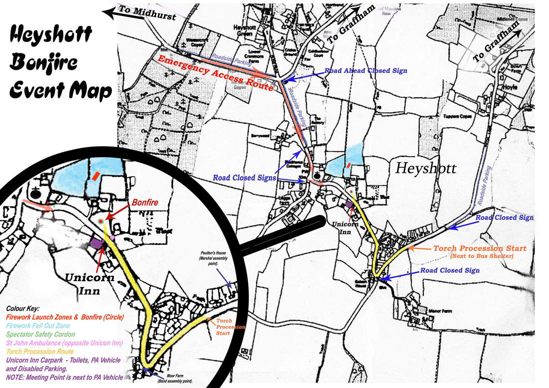 Heyshott Bonfire - Annual Torchlight Procession, Heyshott Bonfire and Firework display in Heyshott, Midhurst West Sussex